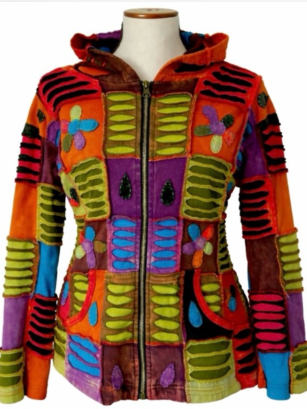 Patchwork Peace Sign Festival Jacket Hippie Boho Artsy Coat Small